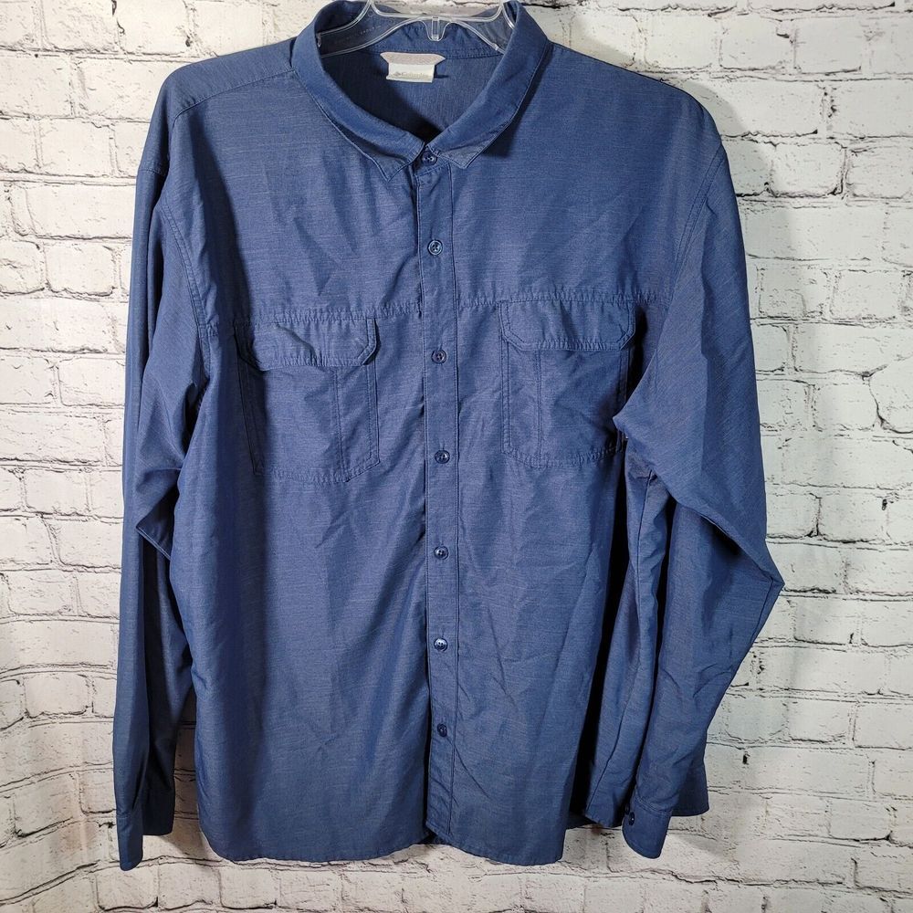 Columbia Omni-Wick Button Down Mens XXL Blue Excellent XM7410 Long Sleeve Shirt